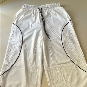 Edikted White Track Pants with Black Piping